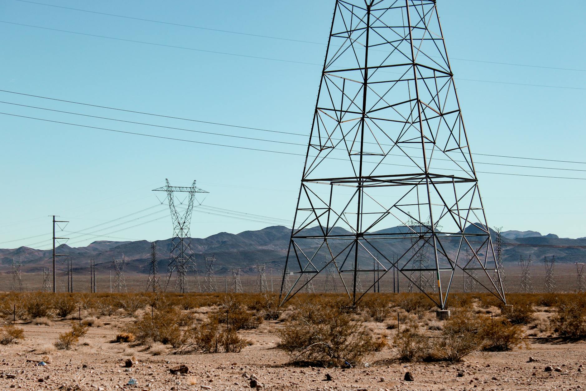 power lines in nevada desert landscape